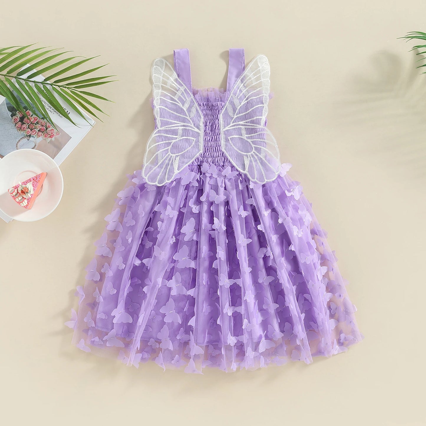 Pudcoco Vestido de princesa para niña pequeña, vestido de tul sin mangas de verano con alas de mariposa 6M-4T