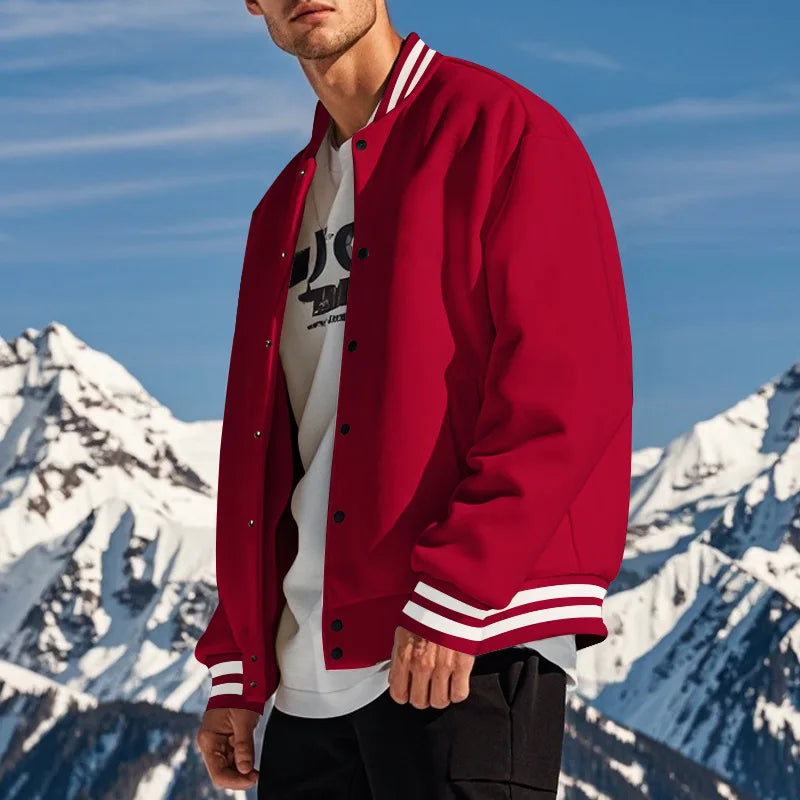 Men's baseball jacket autumn and winter fleece American solid color loose casual stand-up collar single-breasted flight jacket