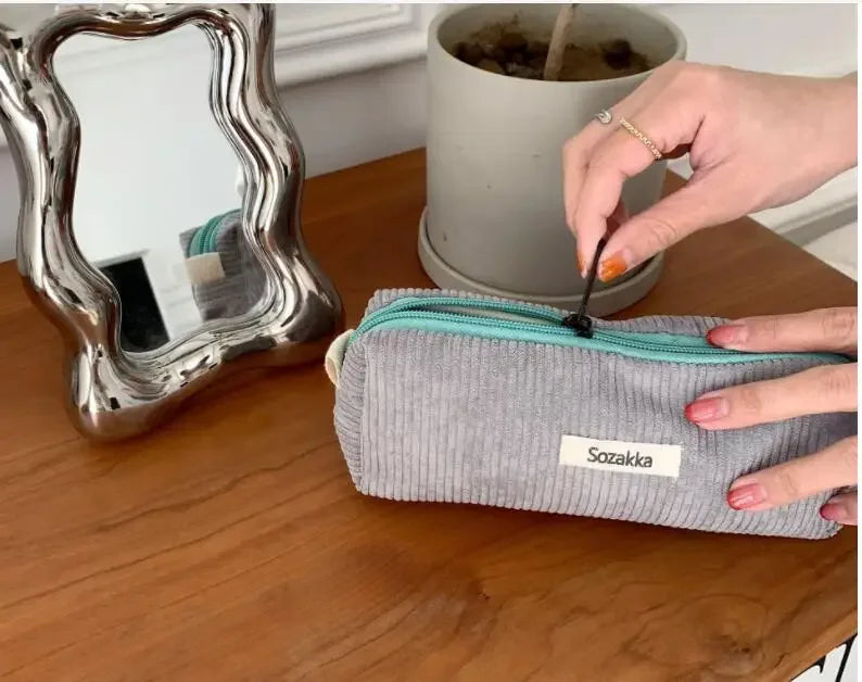 Soft Large Cosmetic Bags Women Neceser Makeup Toiletry Bag Fashion Travel Make Up Bag Corduroy Brush Pencil Organizer Case