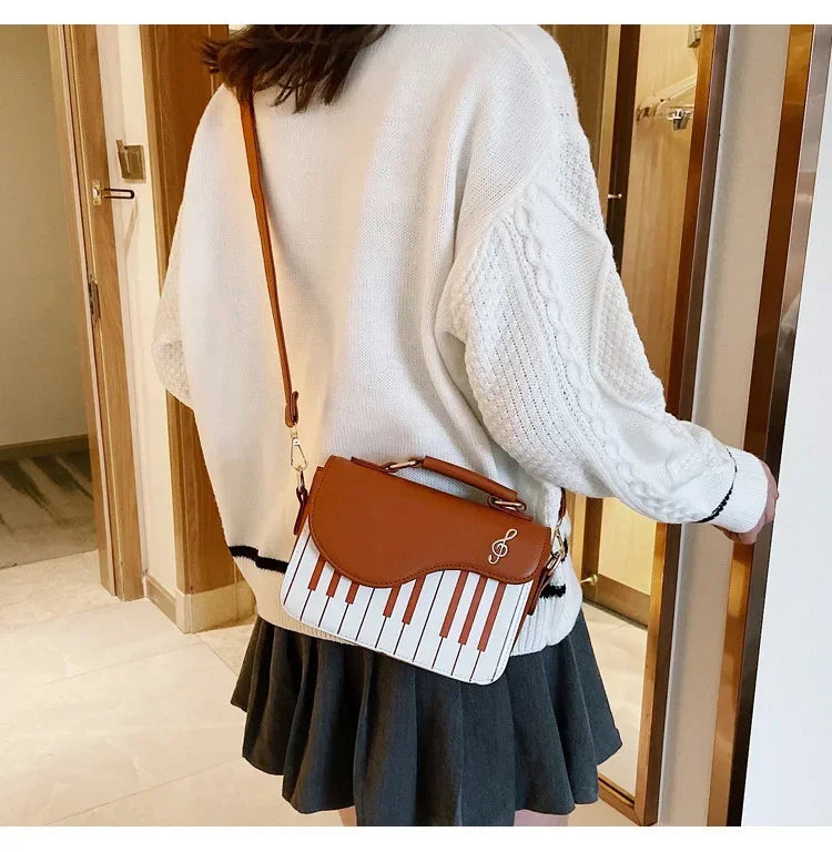Piano Shape Flap Shoulder Bag Creative PU Leather Portable Handbag Detachable Strap Crossbody Novelty Bag