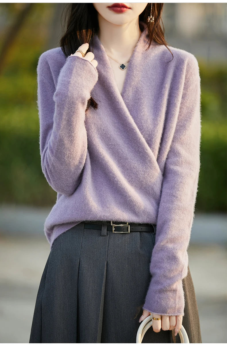 Women's Knitted Cashmere Sweater 100% Merino Wool Thickened Top Loose Long Sleeve Clothing Warm For Autumn And Winter YYY2442
