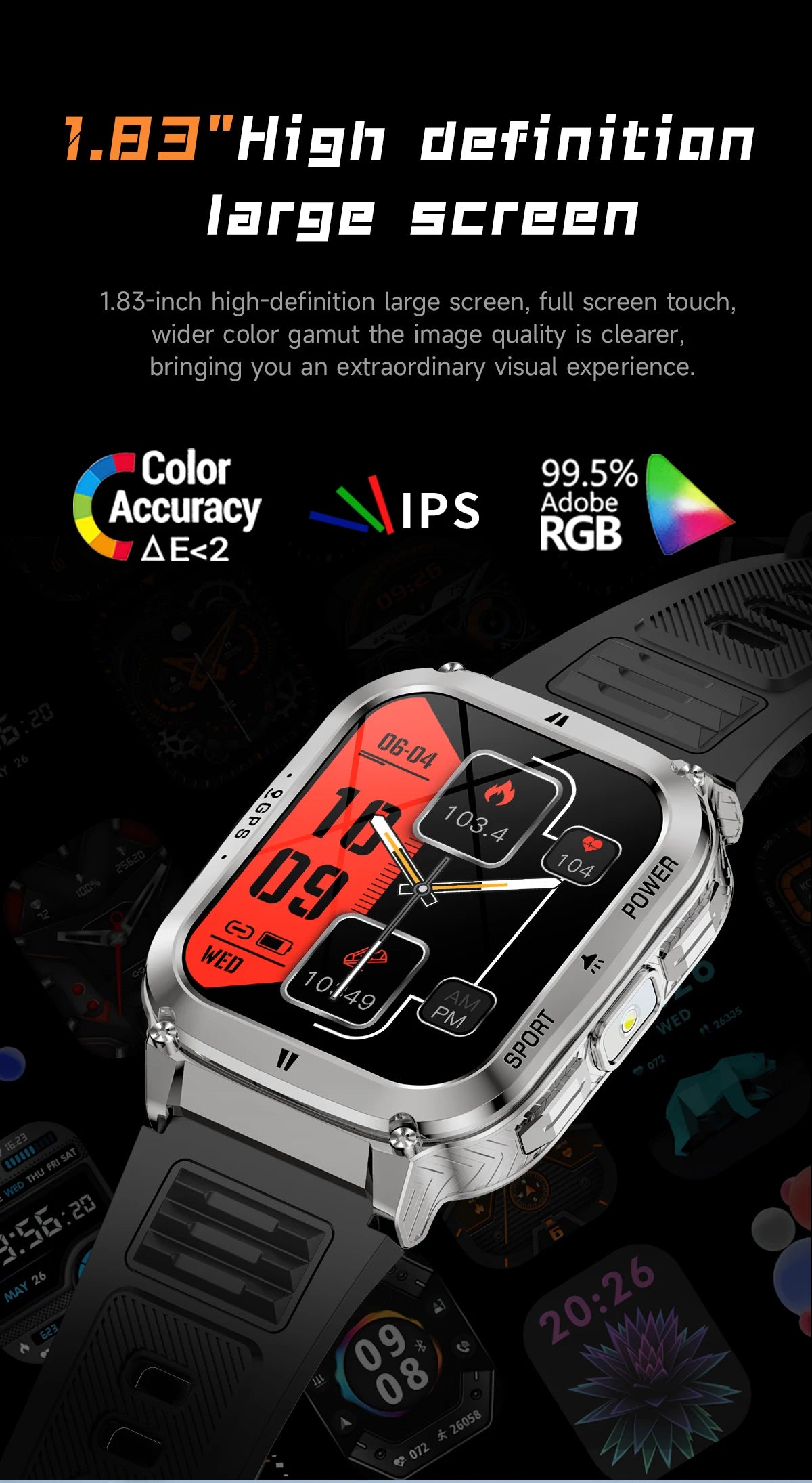 Smart Watch Men Women 1.83" AMOLED Screen 1000mAh Bluetooth Call Sports Fitness Bracelet IP68 Waterproof Smartwatch For Android