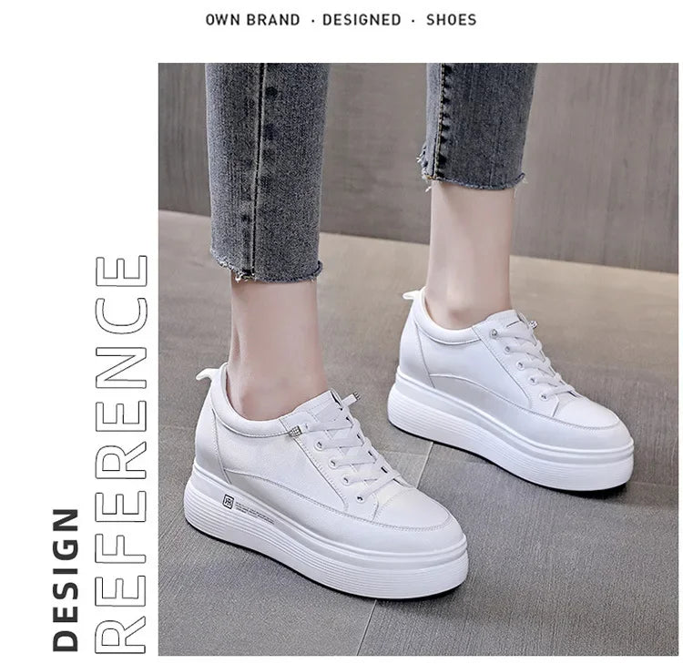 7cm Women Shoes Genuine Leather White Air Mesh Sneakers Chunky Shoes Platform Wedge Spring Autumn Breathable Summer Shoes 40