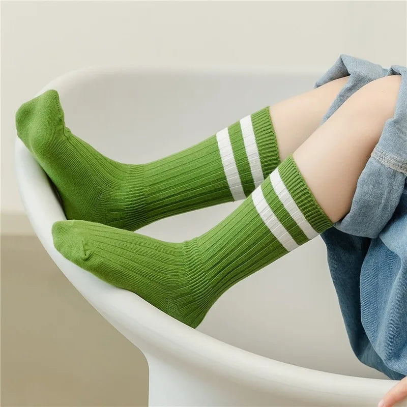 Kids Knee Socks Girls Boys Football Stripes Cotton Sports School White Socks Skate Children Baby Long Tube Leg Warm High Socks