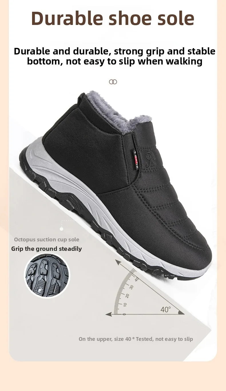 Waterproof Winter Boots for Men's  2025 New Plush Snow Boots Men's Ankle Boots Warm Black Couple Cotton Couples Platform Shoes