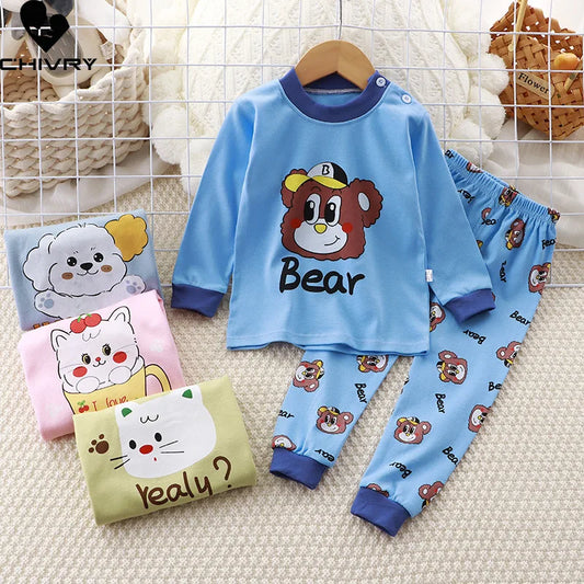 Autumn New Kids Boys Girls Pajamas Baby Cute Cartoon Long Sleeve T-Shirt with Pants Pyjamas Toddler Sleepwear Clothing Sets