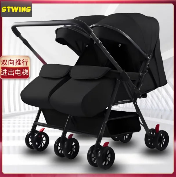 Twin Stroller, Double Seat/double Recline Stroller, Foldable, Suitable for Two People and Can Be Taken Into Elevators.