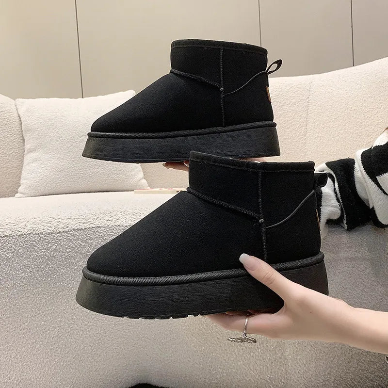 Winter Women Short Plush Warm Snow Boots Casual Shoes New Suede Fur Chelsea Ankle Boots Flats Platform Ladies Shoes Botas