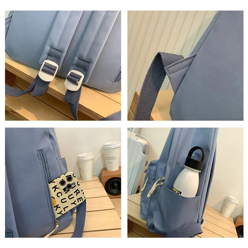 Bolso de hombro de gran capacidad impermeable para viaje universitario, mochila femenina de Color puro, mochila sencilla para ordenador portátil para niñas