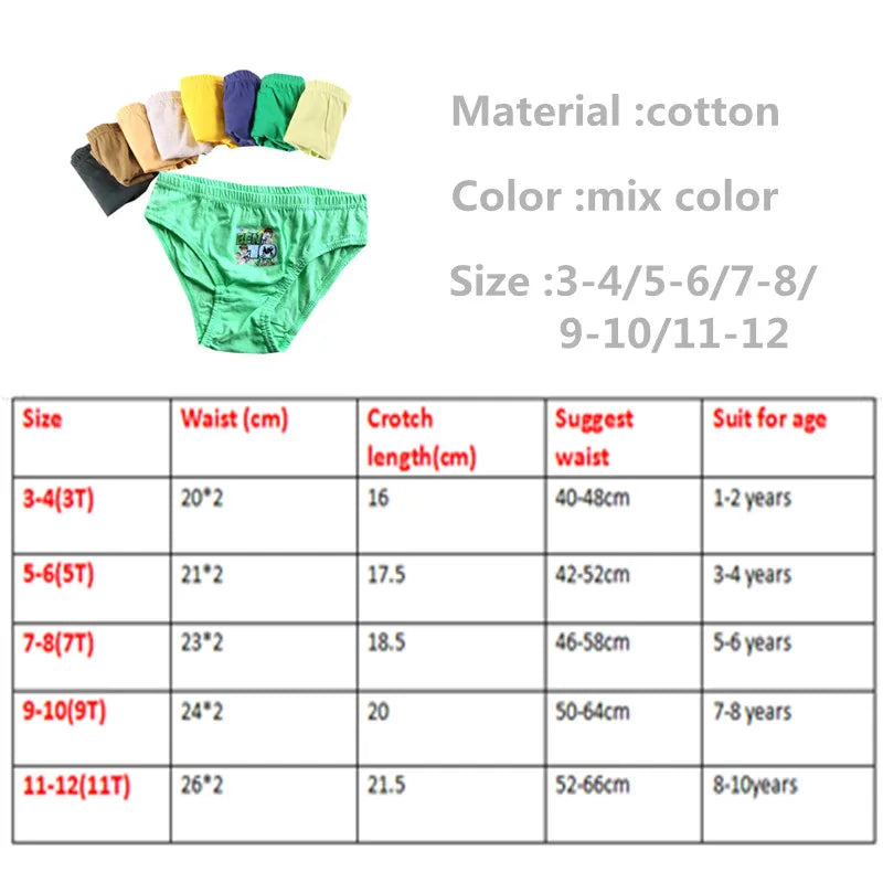 12pcs/Lot Cartoon Boys Panties Kids Briefs Baby Cotton Solid Underwear Underpants 2 to 10Years