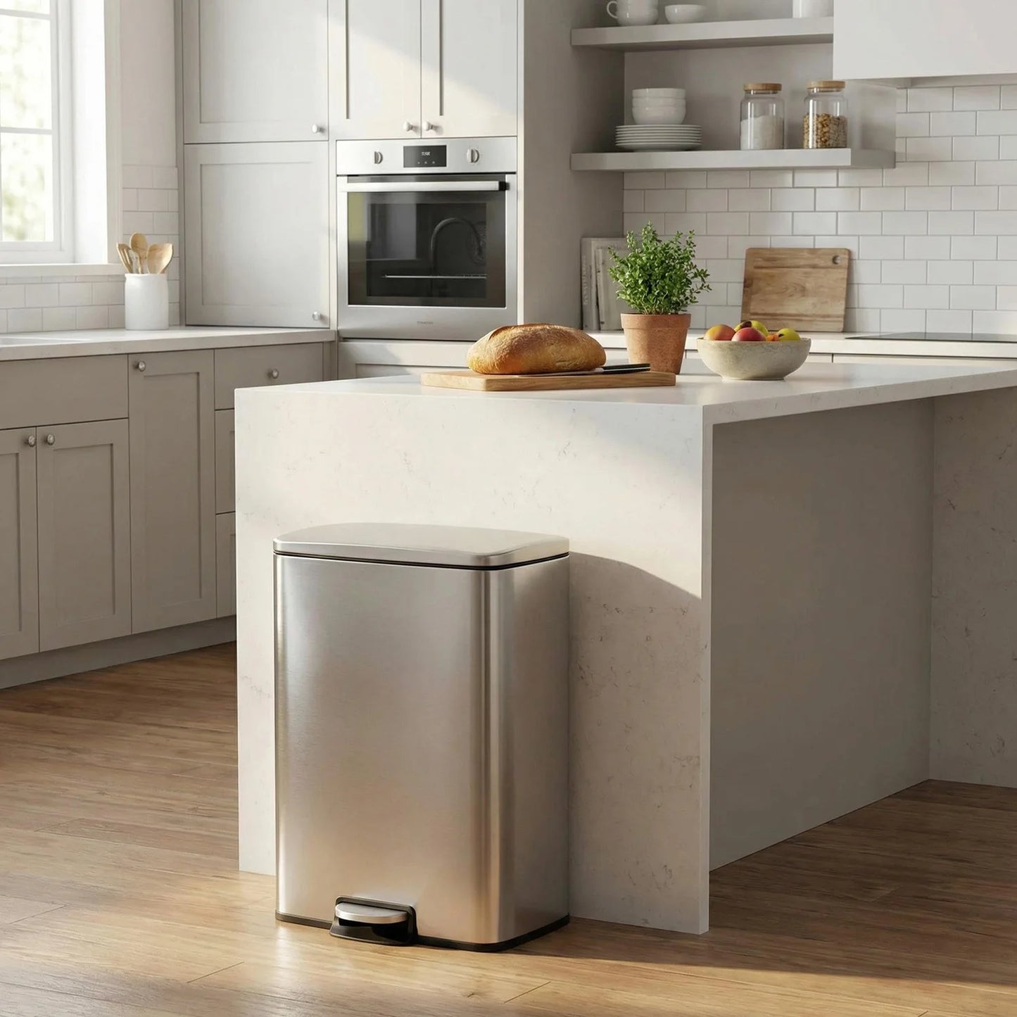 Fingerprint-Proof 13 Gal Pedal Trash Bin Stainless Steel Kitchen Wastebasket Removable Liner Quiet Lid For Office Garage