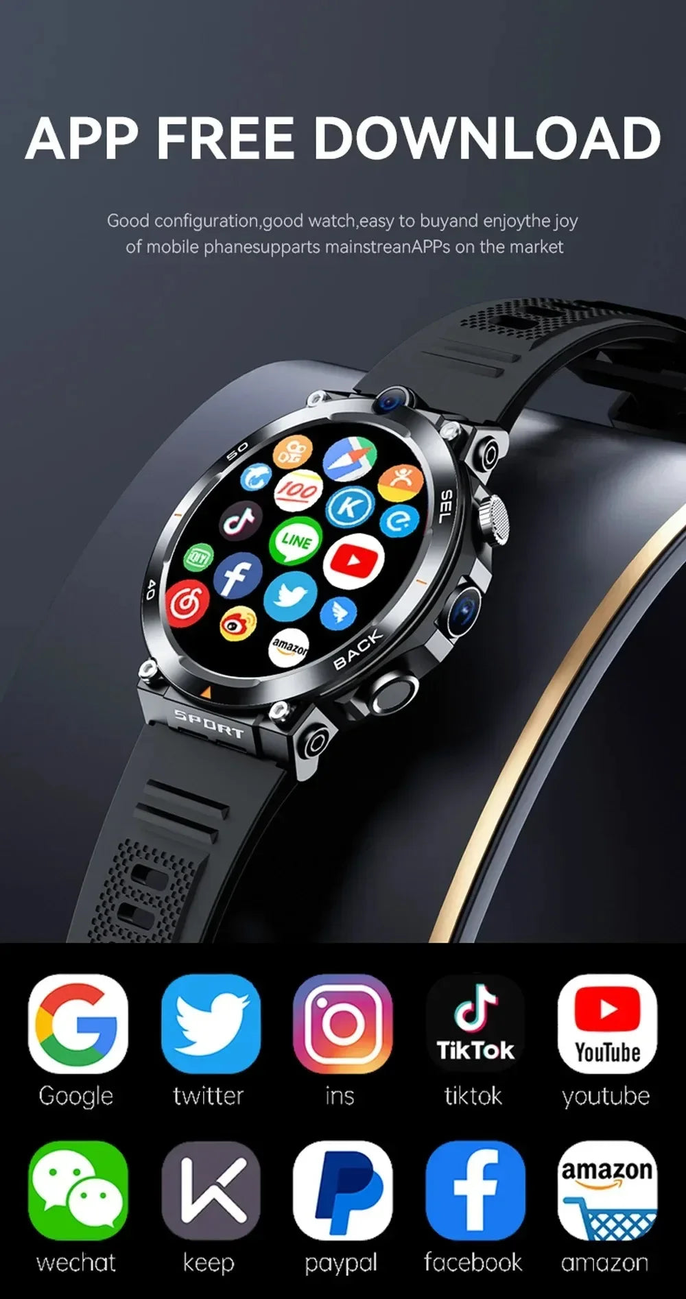 4G LTE H10 Smartwatch Dual Camera Video Calls Wifi NFC Door Access 1380mAh Battery Capacity SIM Card Smart Watch