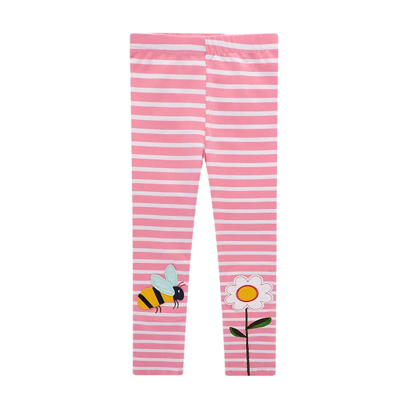 Little maven Lovely Baby Girls Leggings Pink Cotton Pants Children Casual Wear Clothes with Flower and Bee Pretty Kids Trousers