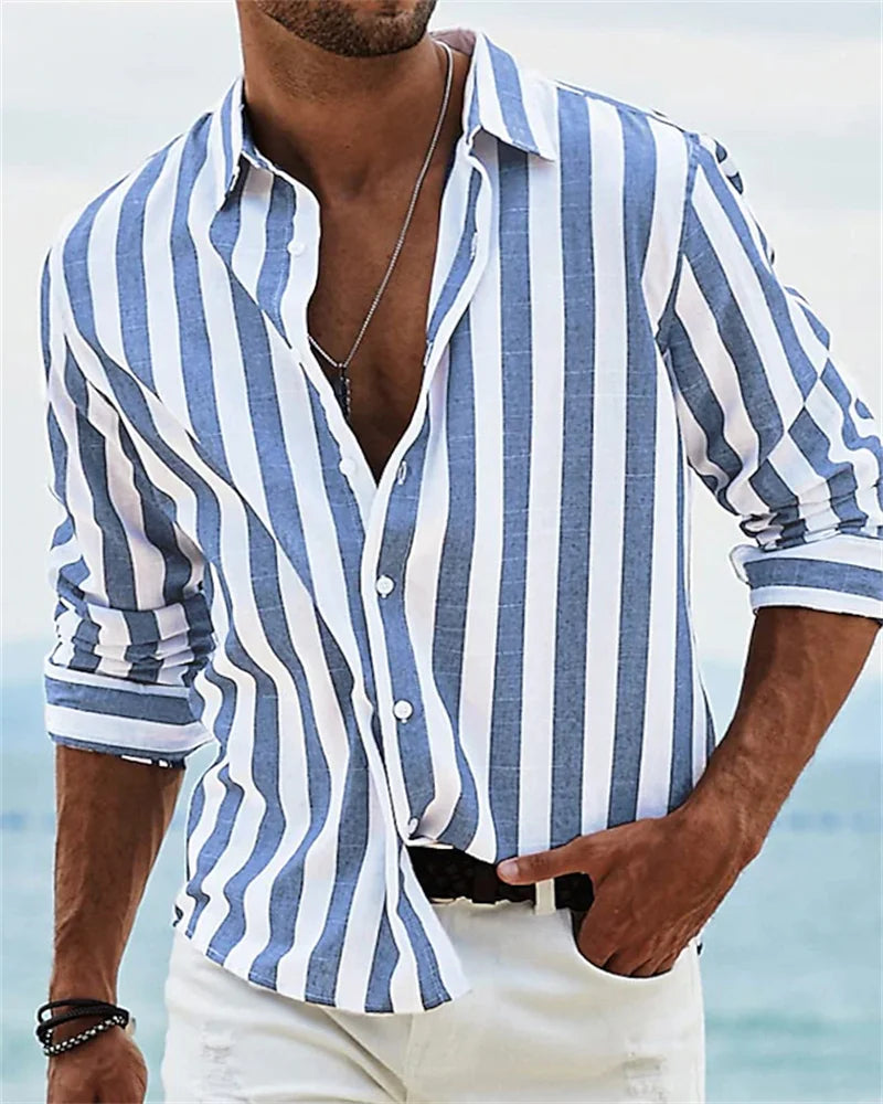 Fashion Men's Shirt Long Sleeve Striped Print Top Men Social Luxury Men's Wear Hawaiian Elegant Classic Fashion S-6XL