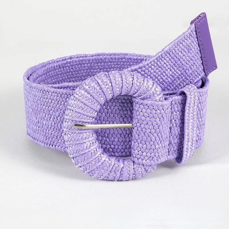 New Retro Women Summer Pin Buckle Belts Fashion Female Braided Wide Belts Designer Woven Elastic PP Straw Grass Girls Waistband