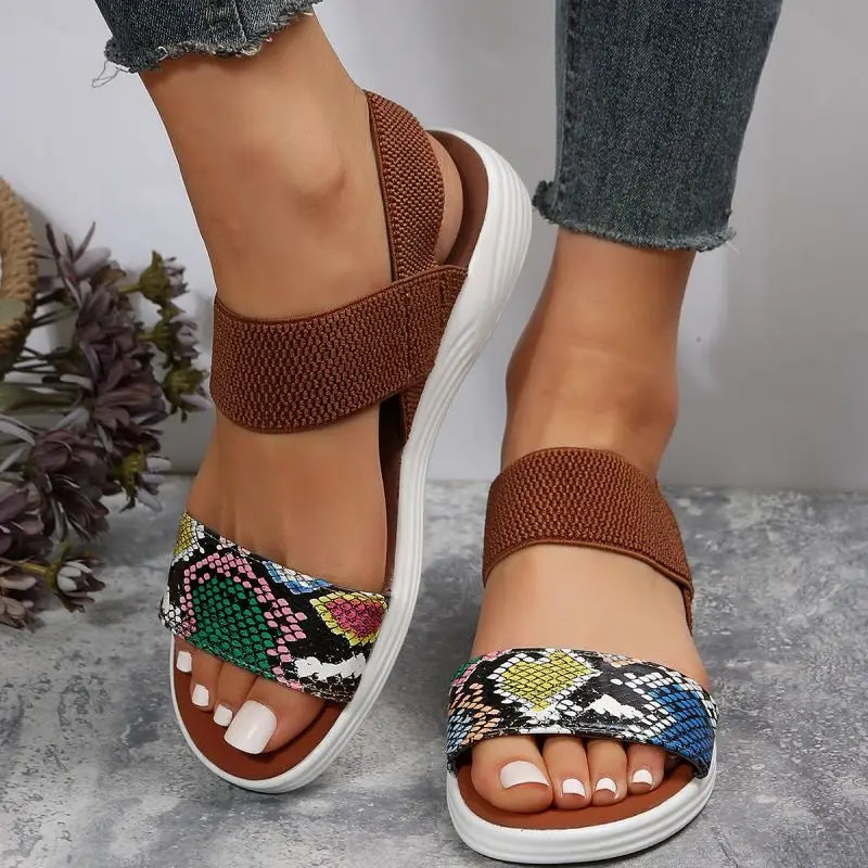 Snakeskin Print Wedge Sandals for Women Summer 2025 Fashion Non Slip Beach Shoes Woman Lightweight Causal Sports Sandalias Mujer