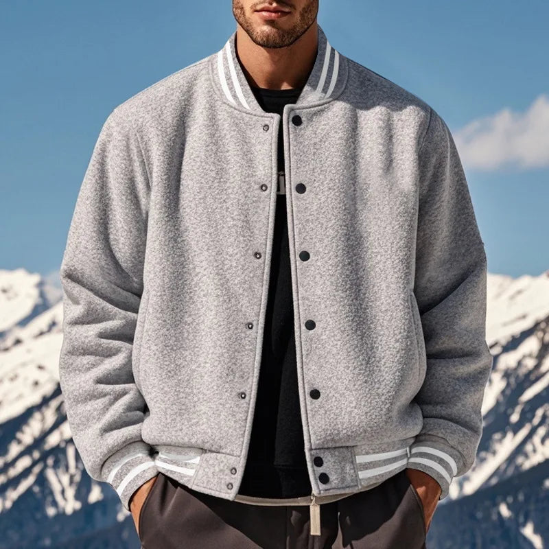 Men's baseball jacket autumn and winter fleece American solid color loose casual stand-up collar single-breasted flight jacket