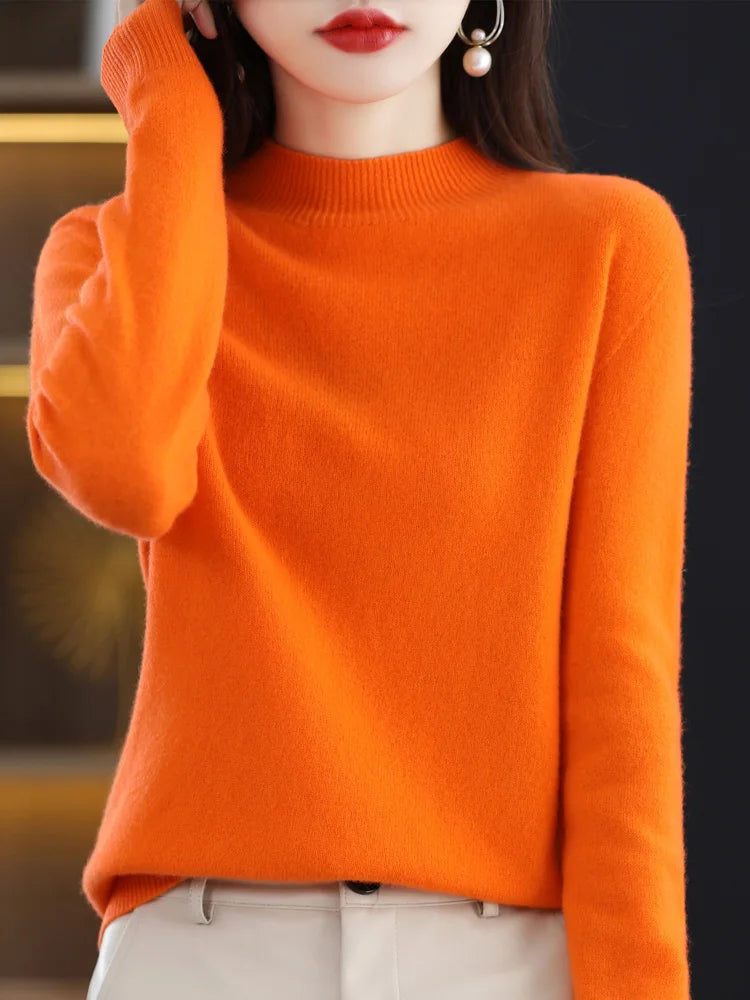 100% Merino Wool Cashmere Sweater Women Knitted Sweater Turtleneck Long Sleeve Pullovers Autumn Winter Clothing Warm Jumper Tops