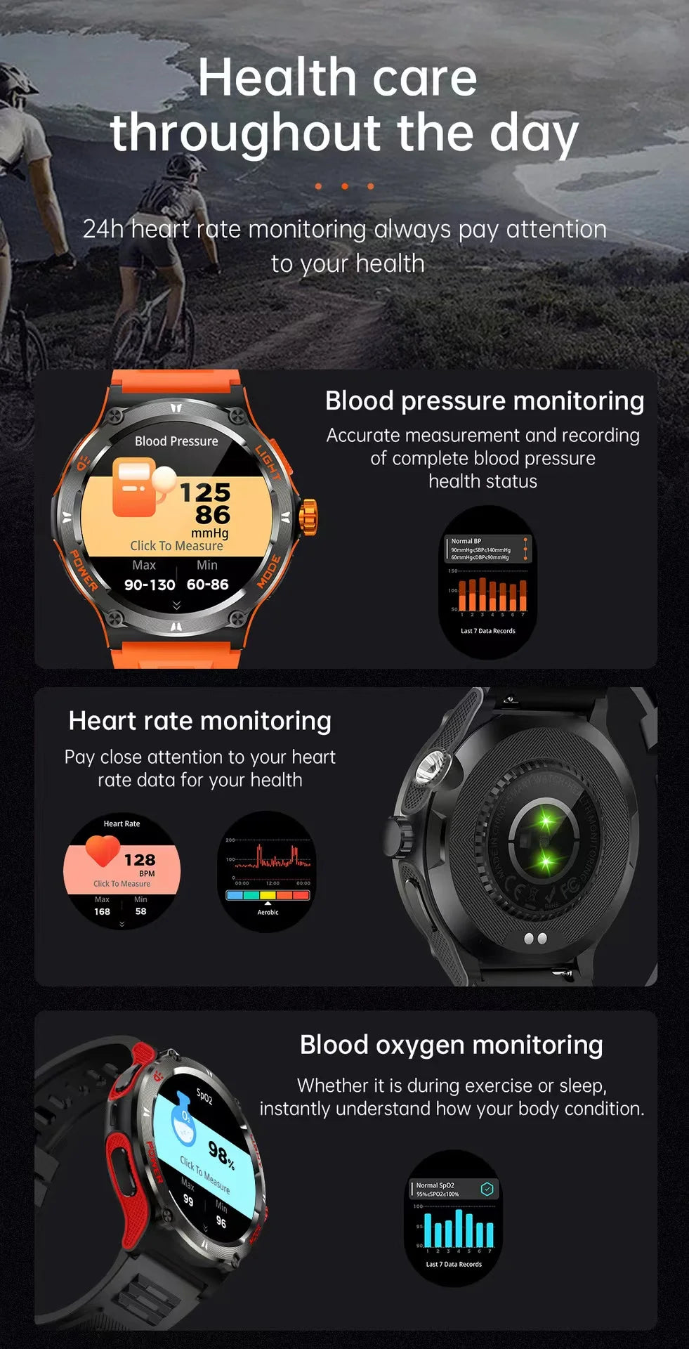 New Flashlight watch For  GPS NFC Smart Watch Men  AMOLED Screen Heart rate Bluetooth Call IP68 Waterproof Man Watch 500mAh