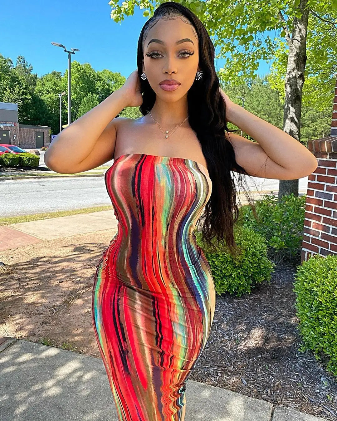Spring And Summer Dresses For Women Chest Wrap Printed Off Shoulder Bandage Slim Sexy Long Dress New Fashion Party Long Sleeve