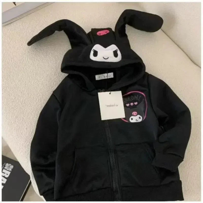 Sudadera Sanrio para niños con capucha Kawaii My Melody Kuromi Cinnamoroll cremallera abrigo cálido de manga larga Purin felpa niñas Sudadera con capucha regalo