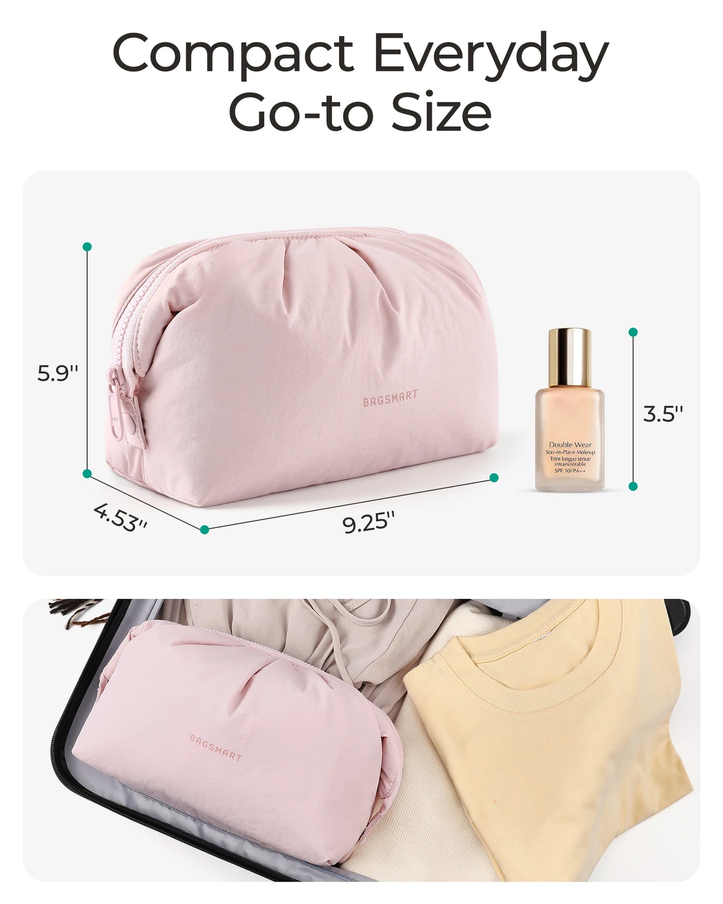 BAGSMART Makeup Bag Large Capacity Cosmetic Bags for Women Wide-open Make Up Pouch Travel Essentials Toiletries Accessories