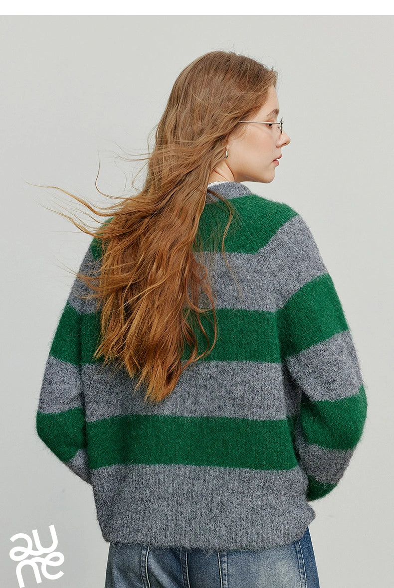 TOYOUTH Women Sweater 2025 Autumn New Color Contrasting Lulu Style Striped Cardigan Tops