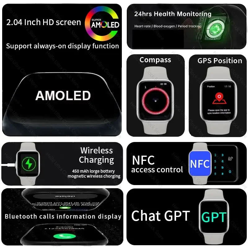 2024 New Hello Plum Smart Watch Series 10 46mm HD AMOLED 4G ROM ChatGPT NFC Compass Sports Clock Smartwatch Men Women 3 Pro Plus