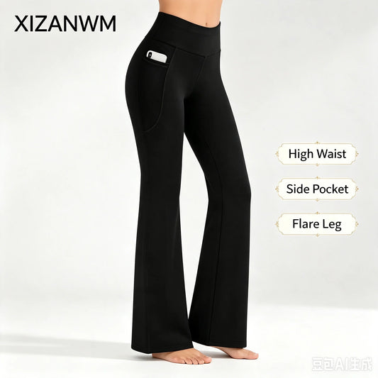 Women Yoga Leggings Flared Pants With Pockets Women High Waist Comfortable Pants Gym Sports Slim Flared Tight Pants Streetwear