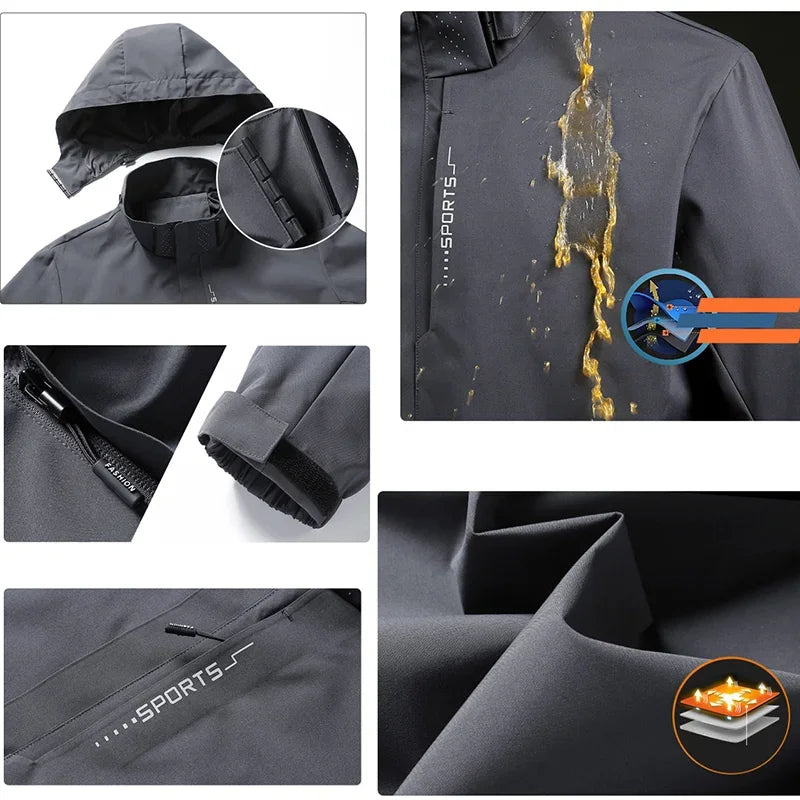 Mens Hooded Waterproof Jackets Autumn Lightweight Outdoor Raincoat Hiking Climbing Windproof Jacket Fashion Windbreaker Coat Man