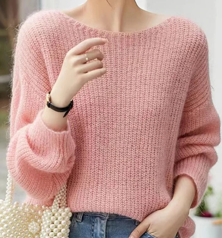 Elegant See-through Women Sweater Pullover Loose Jumper Autumn Winter Soft Warm Women Knitwear Sweater Basic Solid Cashmere Tops