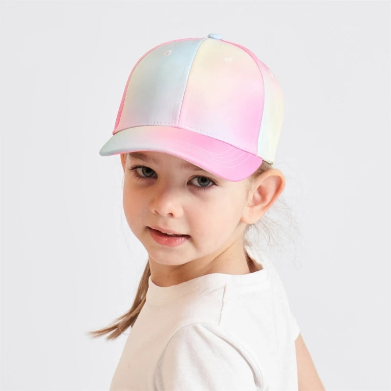 Sombrero para el sol para niños, béisbol de ala ancha con agujero para cola de caballo, gorra de pico a prueba de sol para niñas pequeñas, gorro de caballo de moño alto 3-6T