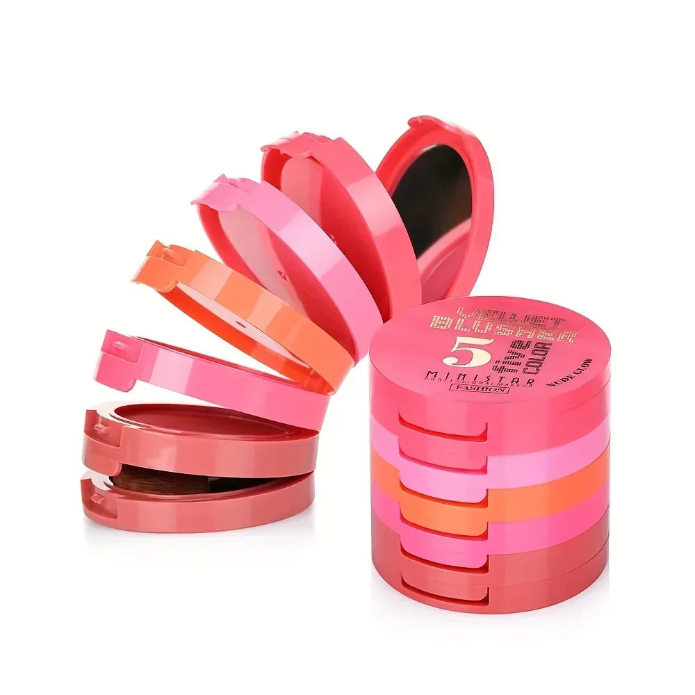 Multi layer 5-color powder blusher powder, waterproof and durable, suitable for all skin tones, creating a perfect makeup