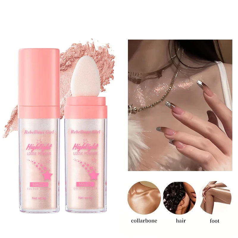 3 Colors Glitter Fairy Highlight Pat Powder Bride Wedding Highlight Powder Body Glitter Powder Shiny Powder Multifunction Makeup