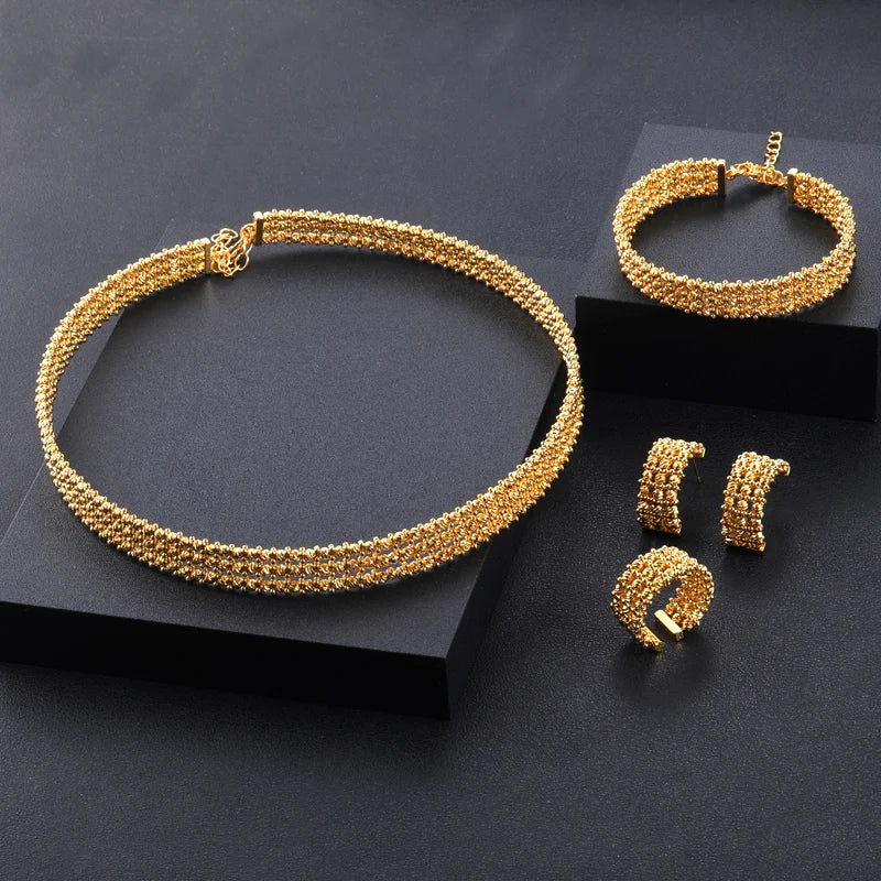 Janekelly 4pcs Bridal Zirconia Full Jewelry Sets For Women Party, Luxury Dubai Nigeria CZ Crystal Wedding Jewelry Sets