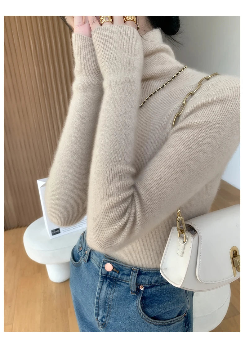 100% pure cashmere sweater women  sweater slim fit sweater versatile for autumn and winter knitted high neck cashmere
