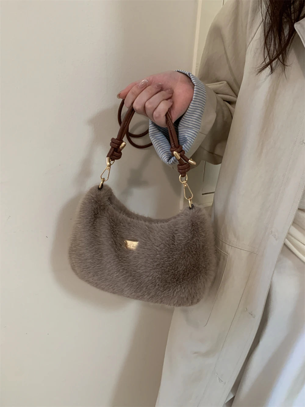 MOODS Soft Plush Crossbody Bags For Women 2025 Winter Warm Latest Luxury Designer Handbags Casual Street Shoulder Hobo Bag Lady