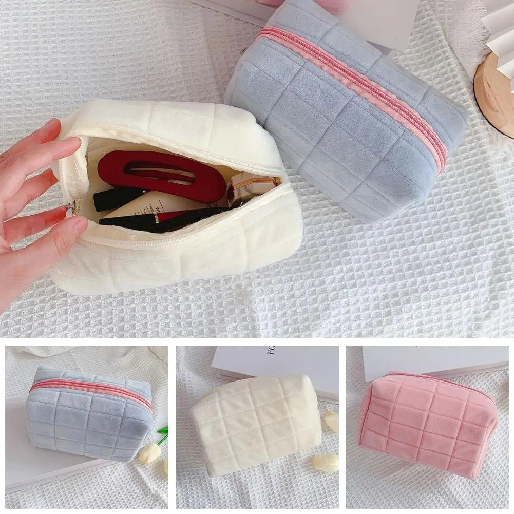 Makeup Bag Pillow Storage High-End Sense Portable Travel Cosmetic Bags Solid Color Zipper Toiletry Bag Washing Pouch Storage Bag