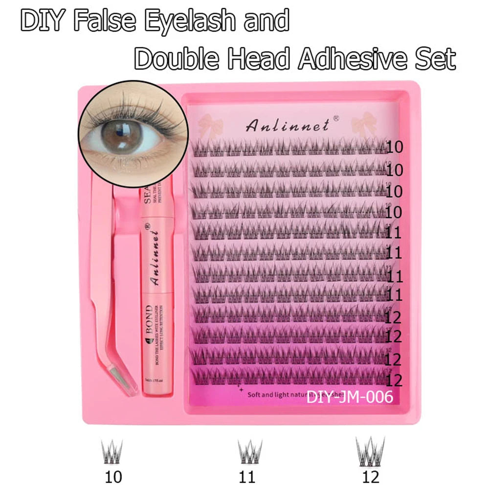 Eyelash Bundle Set DIY Eyelash 8-15mm Extended Makeup Personal Eyelash Adhesive+Sealing Layer Adhesive+Eyelash Tweezers
