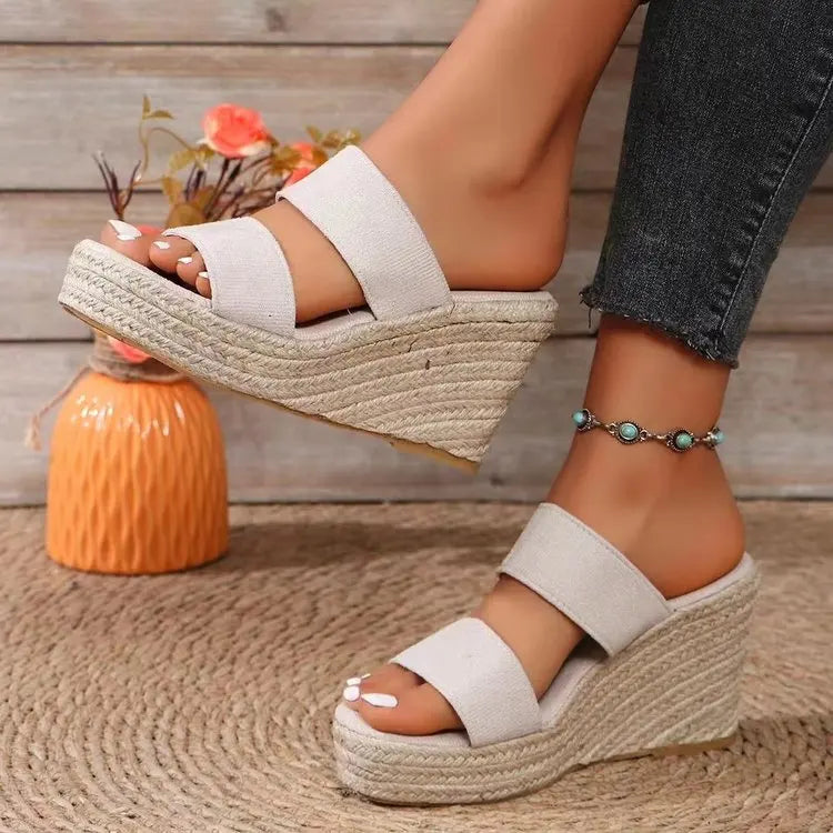 Women's Summer Espadrille Wedge Sandals Double Strap Platform Mules Open Toe Casual High Heel Beach Slides Shoes for Ladies 2026