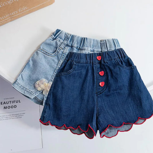 Baby Girls Denim Shorts 2024 Summer Kids Girl Short Jeans Casual  Love Button Bow Design Hot Pants