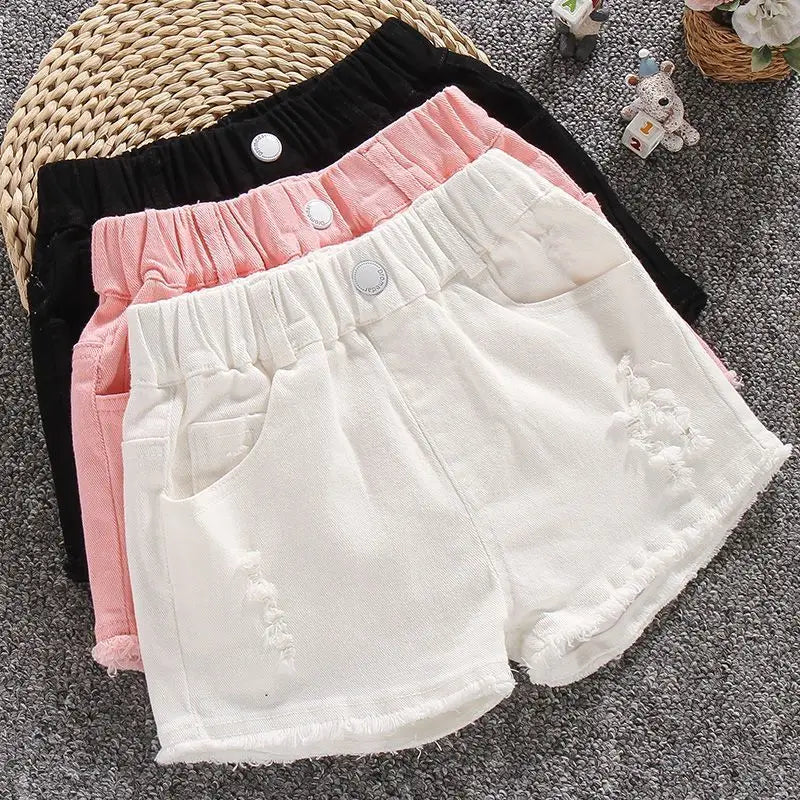 New Summer Girls Jeans Shorts Kids Clothes Baby Girl Cotton Hole  Denim Short Korean Toddler Casual Pants 3 4 6 8 10 12Y