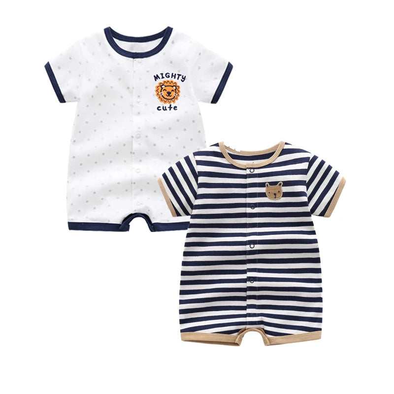 2PCS/lot Summer Baby Rompers 100% Cotton Newborn Baby Boys Girls Clothes Short Sleeves Cartoon Jumpsuits Infant Bebe Clothes