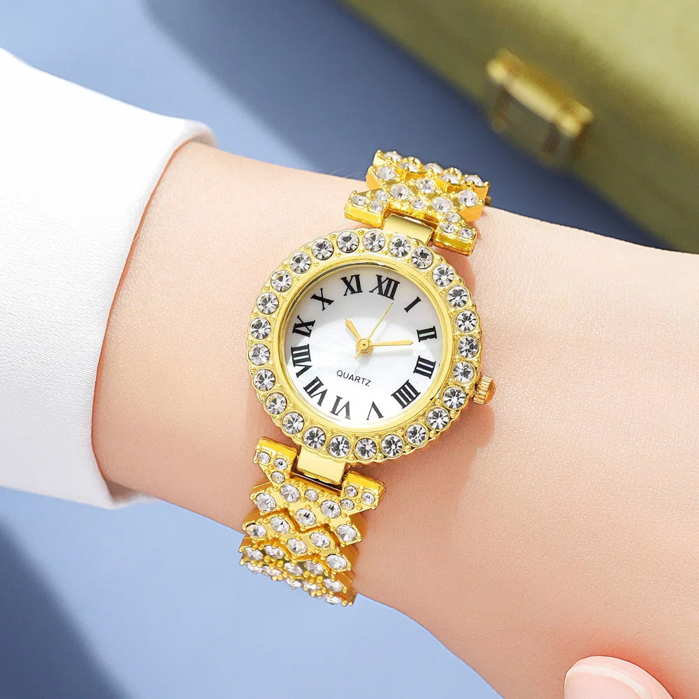 Diamond Women's Bracelet Watch Luxury Fashion Watch Bracelet Set Full Crystal 5Pcs Watches for Women Rhinestone Set Gifts Reloj