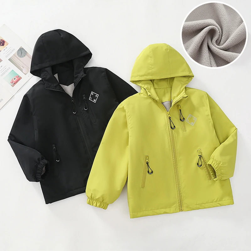 Autumn Winter Teen Boys Jacket Thick Fleece Windproof Warm Hooded Sports Coat For 4-14 Years Kids Clothes Children Outerwear Top
