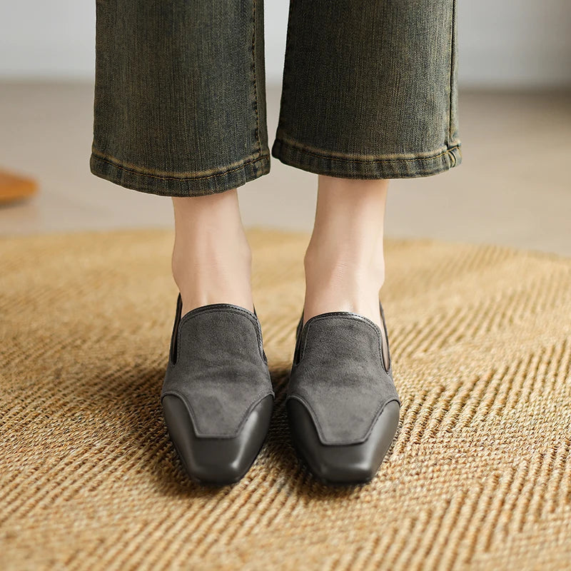 2025 NEW Autumn Women Loafers Genuine Leather Women Shoes Square Toe Chunky Heel Shoes Women Pumps Soft Ladies Shoes
