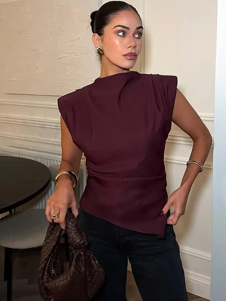 HH Woman's Summer Casual Asymmetrical Tops 3 Color Solid O-Neck Sleeveless Back Zipper Women New Fashion Slim Tops Mujer