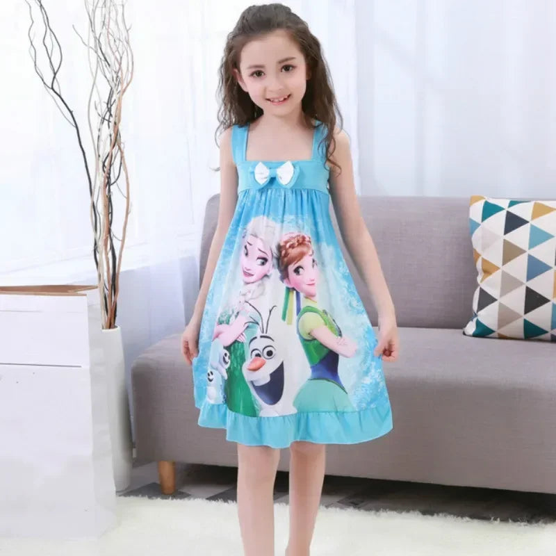 Frozen Anna Elsa Olaf vestido de verano para niñas, ropa de dibujos animados para niños, pijamas de manga corta, vestido de princesa Snow Queen, ropa de dormir para niños