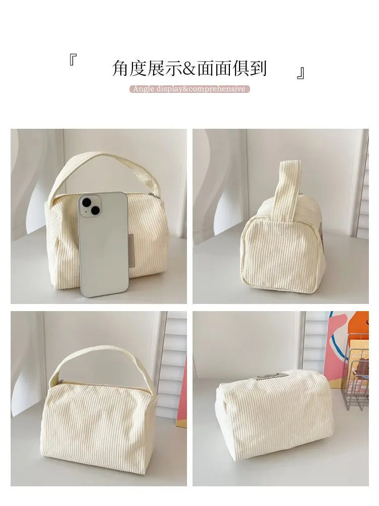 Bear Large Makeup Bag for Women Corduroy Cosmetic bag Make up Bags Zipper Pouch with handle Cosmetic Organizer Toiletry Bag