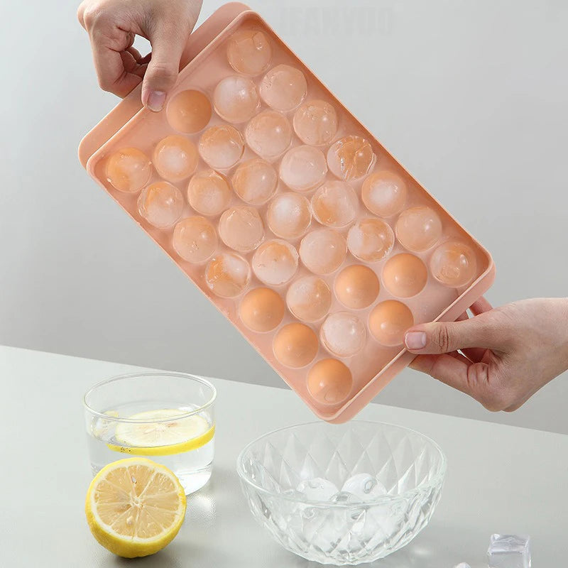 33 Ice Ball Mold - Whiskey Cocktail Round Ice Cube Maker with Lid, Perfect Hockey Ball Shape, BPA Free Mini Tray Kitchen Tools